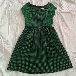 Green and black polka dot dress